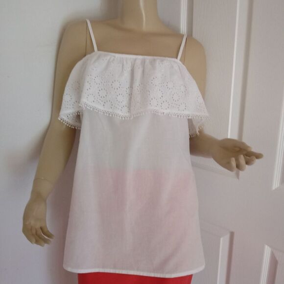 NEW LCW CASUAL Spaghetti Strap Eyelet Ruffle Aroun - Picture 1 of 7